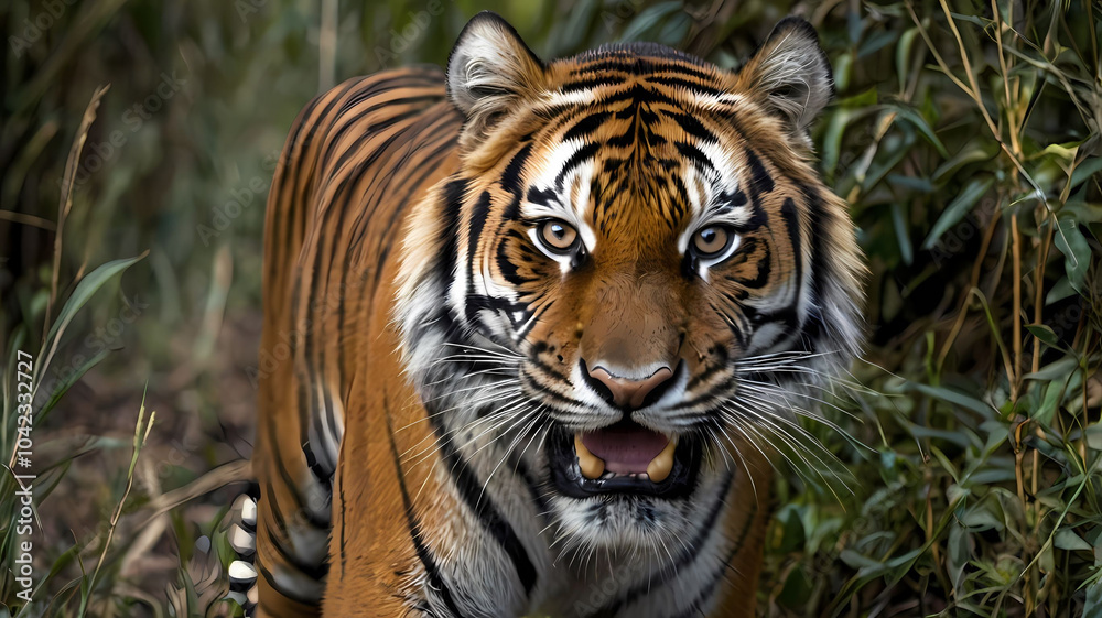 close-up of a tiger in natural kabitat close-up of a tiger in natural kabitat