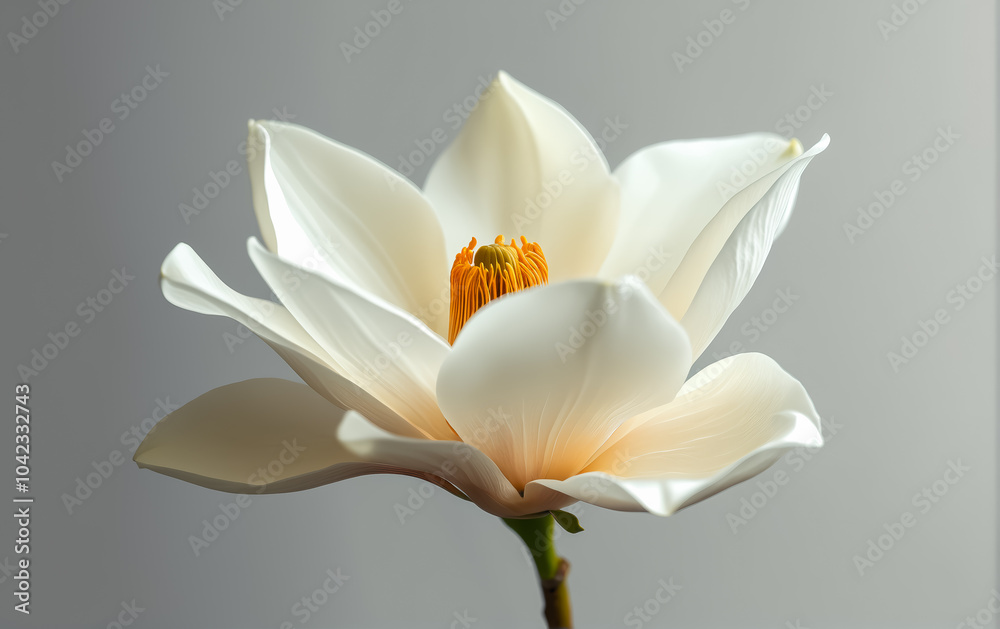 White magnolia flower bud close-up on a plain background. Beautiful photo for interior decoration. White magnolia flower bud close-up on a plain background. Beautiful photo for interior decoration.