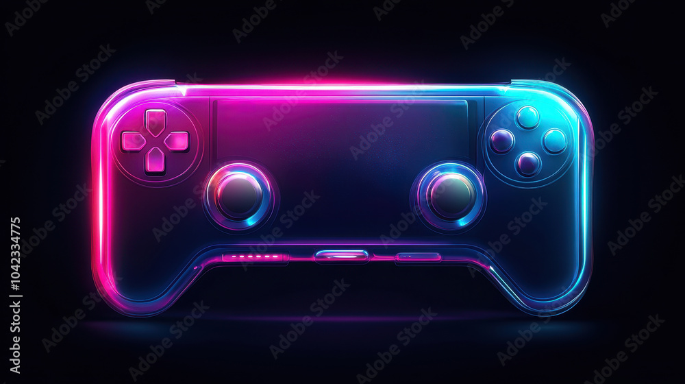 Fototapeta premium Futuristic glowing game controller with vibrant neon colors on a dark background.