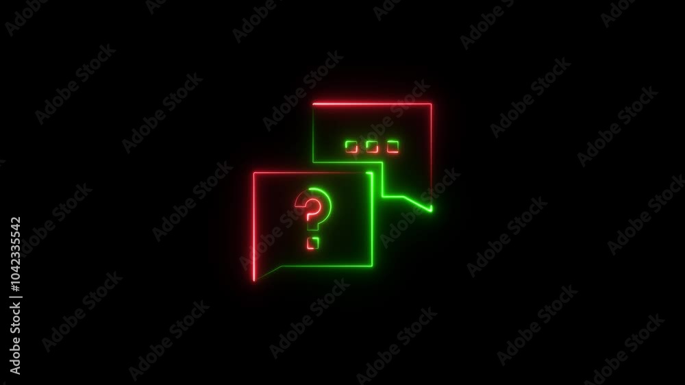 Glowing neon line Speech bubbles with Question and Answer icon isolated on black background. 