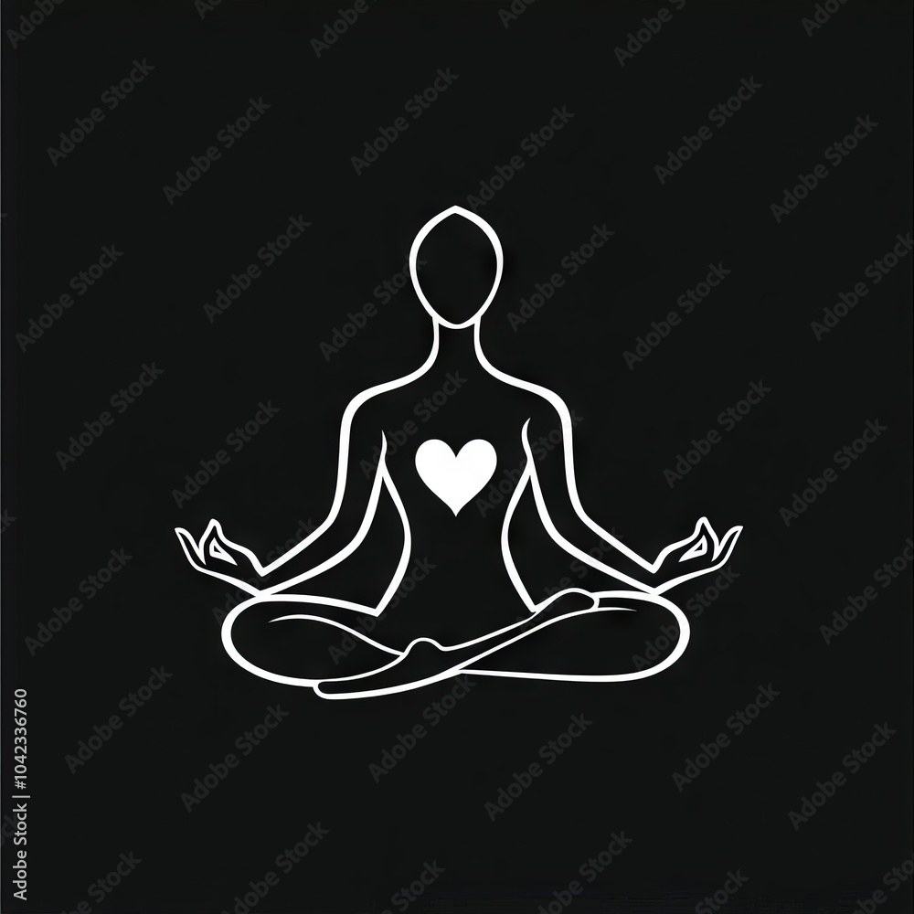 White outline of a woman meditating with a heart in her chest. White outline of a woman meditating with a heart in her chest.