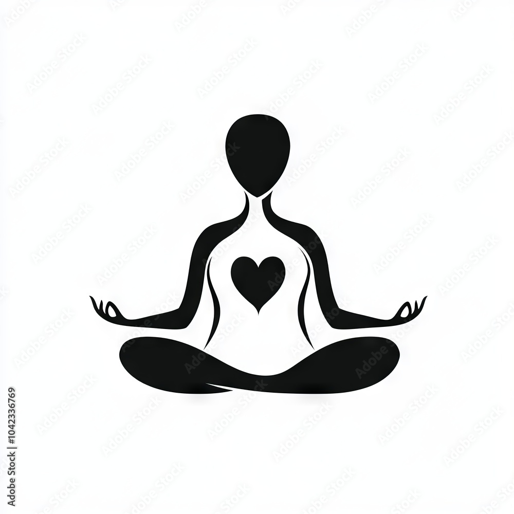 Silhouette of a person meditating with a heart in their chest. Silhouette of a person meditating with a heart in their chest.