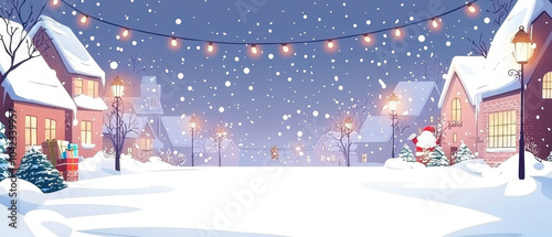 Wallpaper Mural A cozy winter village scene with snow-covered houses, twinkling lights, and festive decorations, creating a warm holiday atmosphere. Torontodigital.ca