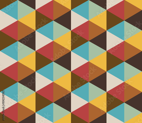 Retro colorful hexagons geometrics Raster Pattern. Midcentury style dusted colors bold geometrics seamless pattern.