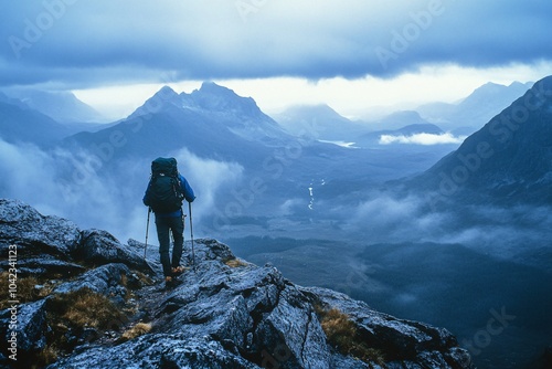 A man hiking alone in a remote mountain range 1