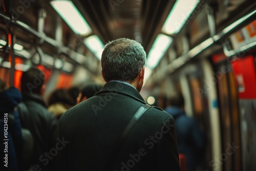 A man commuting to work on a crowded subway train 4