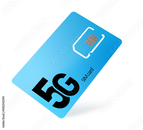 Light blue 5G SIM card isolated on white photo