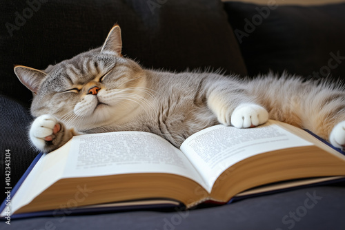 cat reading a book