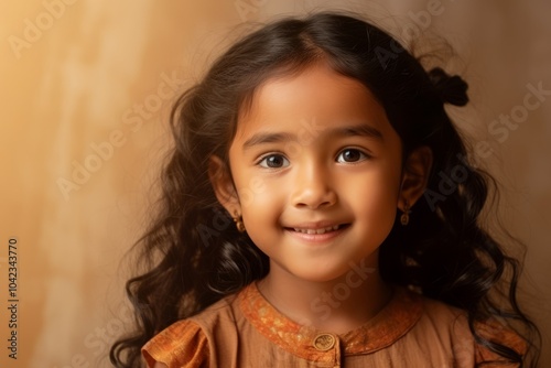 Portrait of a cute little asian girl with long curly hair