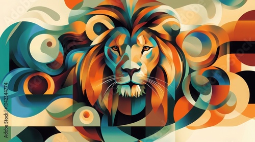 Vibrant geometric lion art - bold abstract animal illustration for creative designs photo