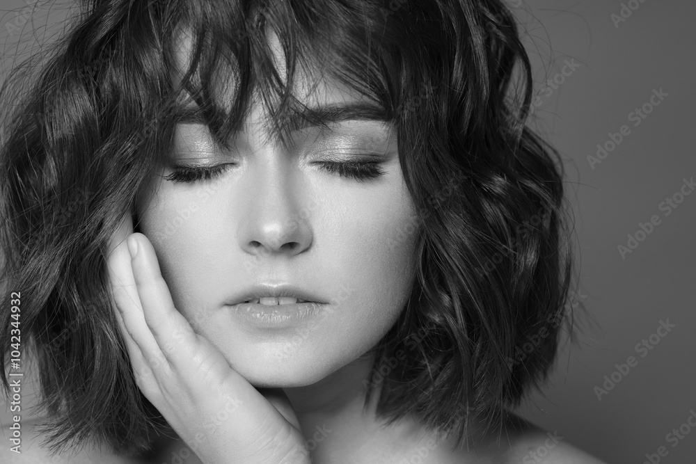 Fototapeta premium Portrait of beautiful young woman. Black-and-white photo