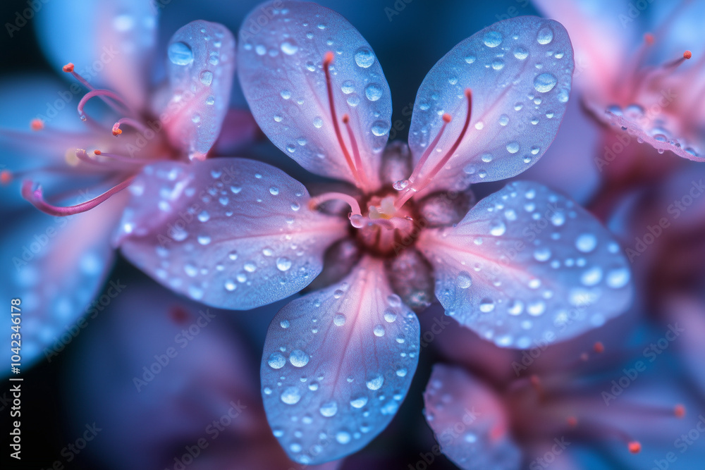 pink and blue flower and water pink and blue flower and water