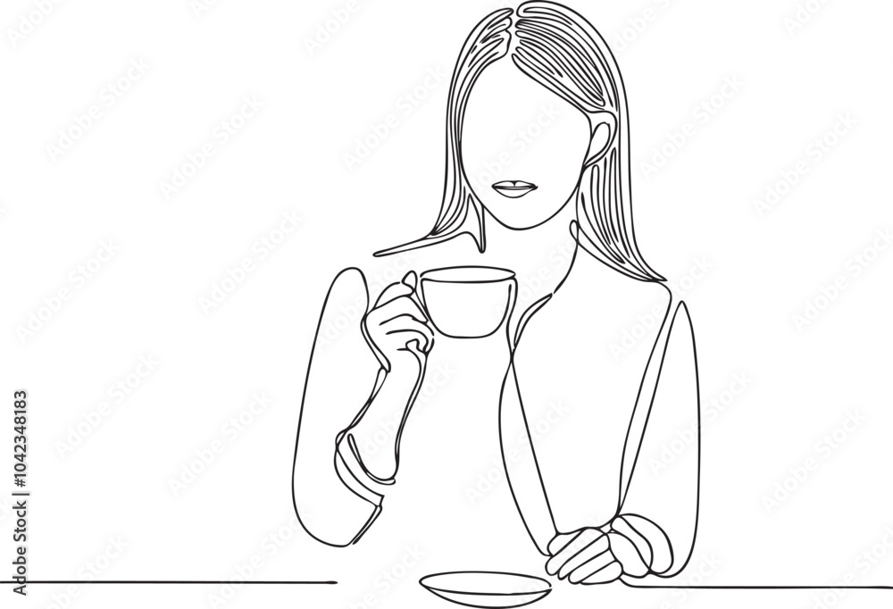 Hand drawn line drawing illustration of a person with a coffee Adobe Illustrator Artwork Hand drawn line drawing illustration of a person with a coffee Adobe Illustrator Artwork