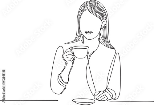 Hand drawn line drawing illustration of a person with a coffee Adobe Illustrator Artwork