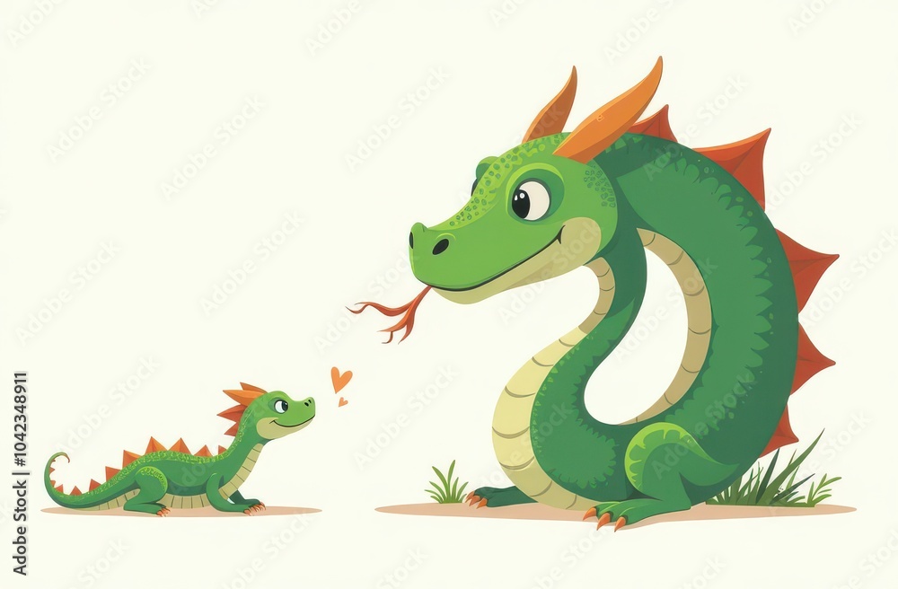 Mom Dragon and Baby white background