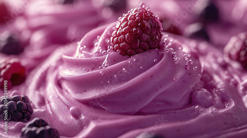 Wallpaper Mural Close-up view of a frosty berry sorbet with raspberries and blueberries on top, highlighting the refreshing, tasty treat on a hot day Torontodigital.ca