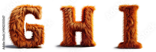 Letters G, H, I. Alphabet Made of Ultra-Realistic Brown Dog Fur: Hair Letters.