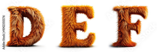 Letters D, E, F. Alphabet Made of Ultra-Realistic Brown Dog Fur: Hair Letters.