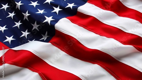 Close-up of the American flag with red and white stripes and blue stars.