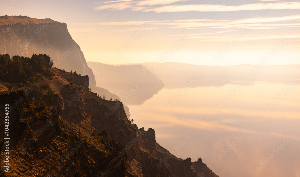 Early morning of wildfire smoke on Crater lake Early morning of wildfire smoke on Crater lake