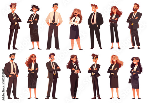 Cartoon business people set. Office workers employees and managers, male and female colleagues in suits vector illustration