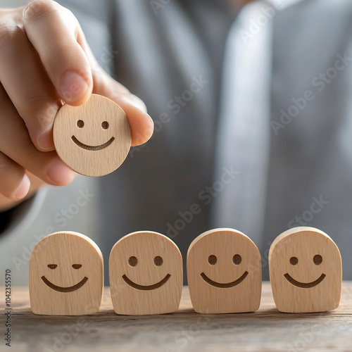 Smiley Face Stacked Blocks Visual for Happiness Concept Image