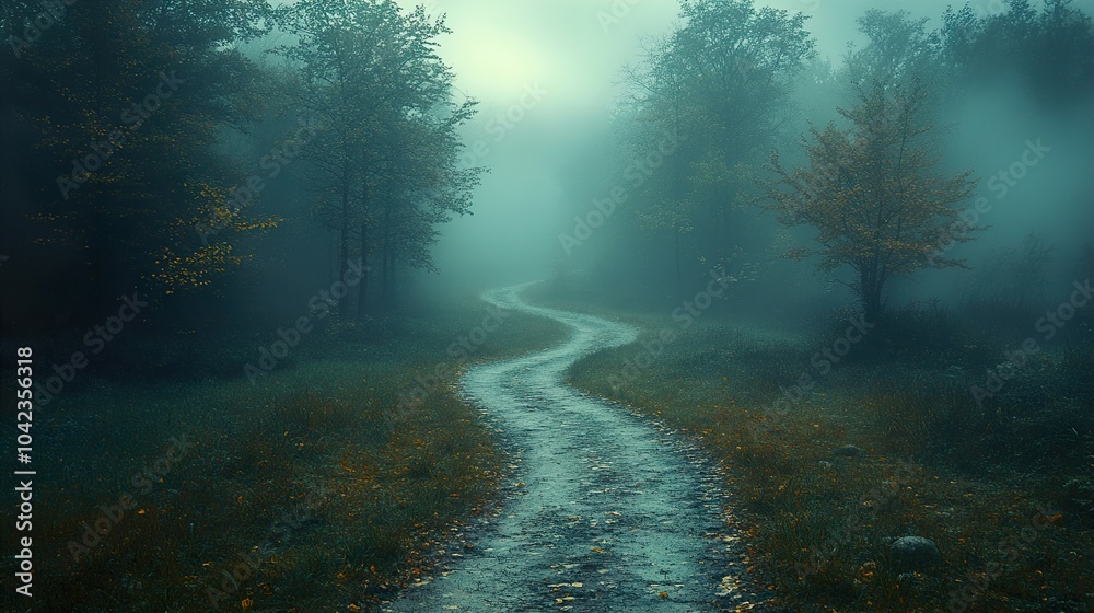 Fototapeta premium Winding Path Through a Foggy Forest