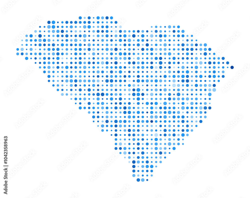 Fototapeta premium South Carolina Dot Map. US State Digital Style Shape. South Carolina vector image. US State shape with blue circular dots. Creative vector illustration.