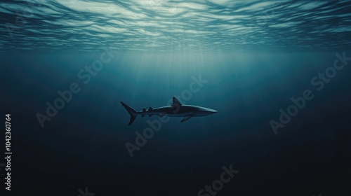 Wallpaper Mural A solitary blue shark swimming effortlessly in the open ocean Torontodigital.ca