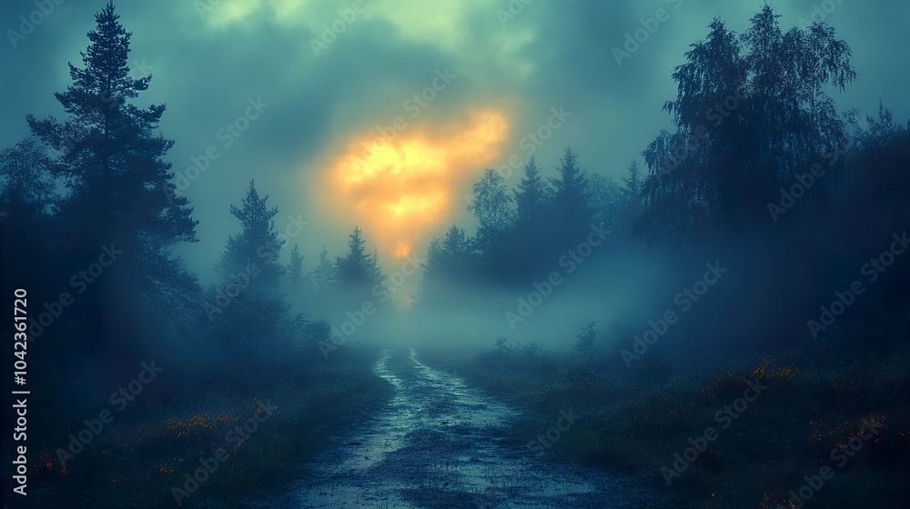 Fototapeta premium Enchanted Forest Path: Misty Morning Landscape Photography