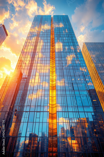 Wallpaper Mural Tall glass buildings reflect colorful clouds and a warm sunset in a bustling city, showcasing stunning architectural design Torontodigital.ca