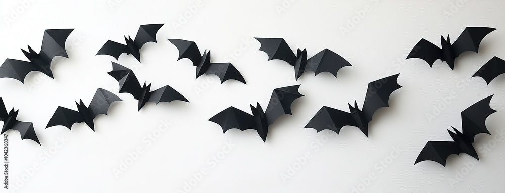 Naklejka premium Halloween background. Black paper bats on white background. Halloween concept