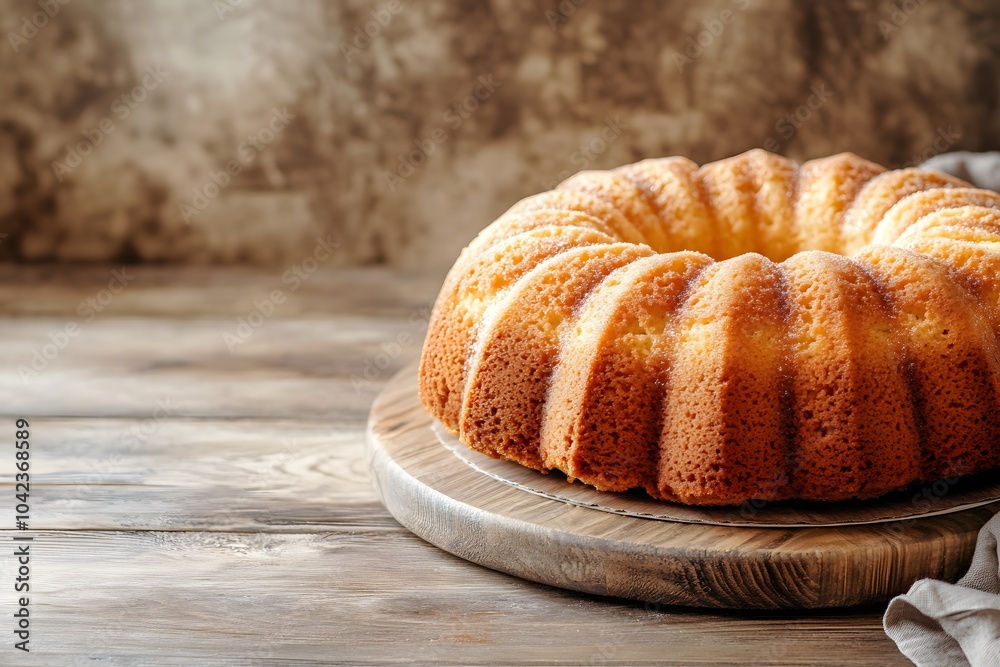 Bundt cake on a plate with wooden background. Bundt cake on a plate with wooden background.
