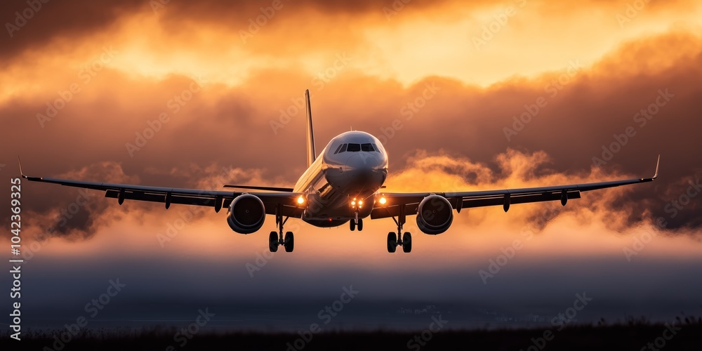 A white airplane jet gracefully flies through vibrant clouds during golden hour. A white airplane jet soaring through clouds at golden hour in the sky. A white airplane jet gracefully flies through vibrant clouds during golden hour. A white airplane jet soaring through clouds at golden hour in the sky.