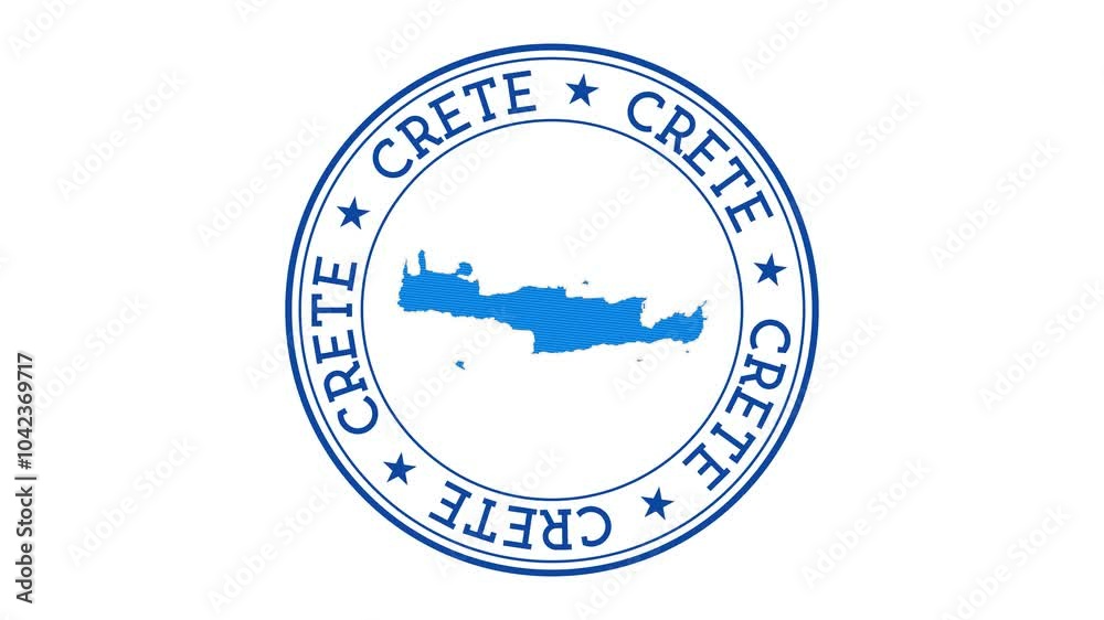 Crete intro. Badge with the circular name and map of the island. Crete round logo animation.