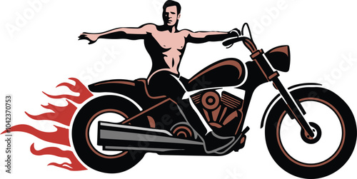 person riding a motorcycle illustration . realistic vector art . 