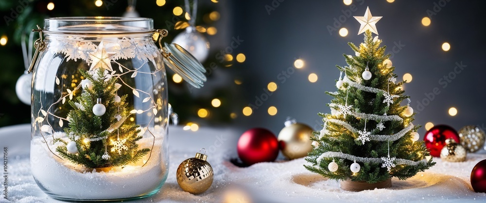 Merry Christmas and Happy New Year concept, featuring a close-up of an elegant Christmas tree beautifully Merry Christmas and Happy New Year concept, featuring a close-up of an elegant Christmas tree beautifully