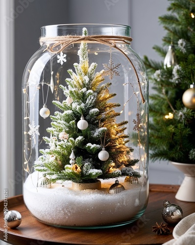 Merry Christmas and Happy New Year concept, featuring a close-up of an elegant Christmas tree beautifully
