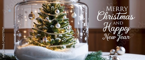 Merry Christmas and Happy New Year concept, featuring a close-up of an elegant Christmas tree beautifully