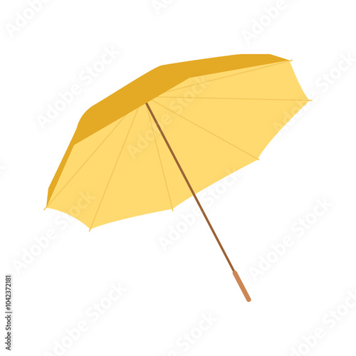 Open bright yellow umbrella to protect from autumn or spring rainy season vector illustration