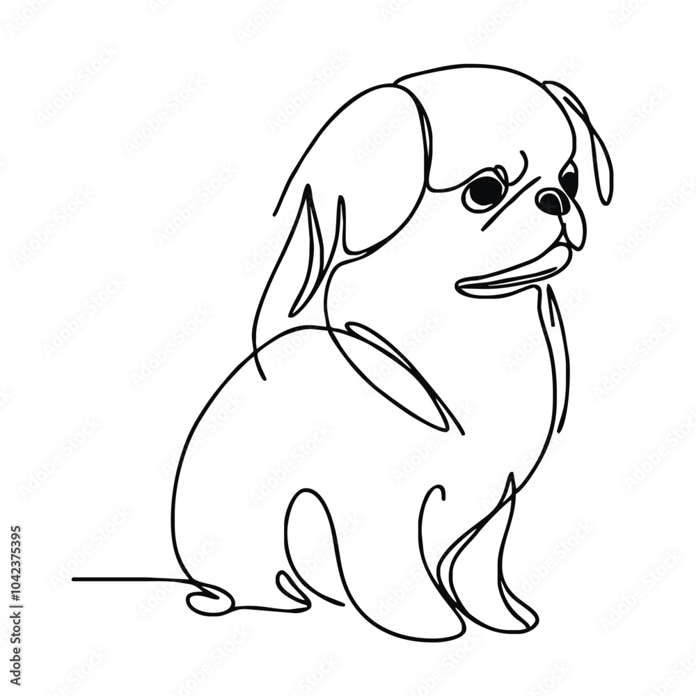 Obraz premium A simple continuous line drawing of a dog of the breed Japanese Chin. The artwork is minimalistic, capturing the essence of the object with a single unbroken line