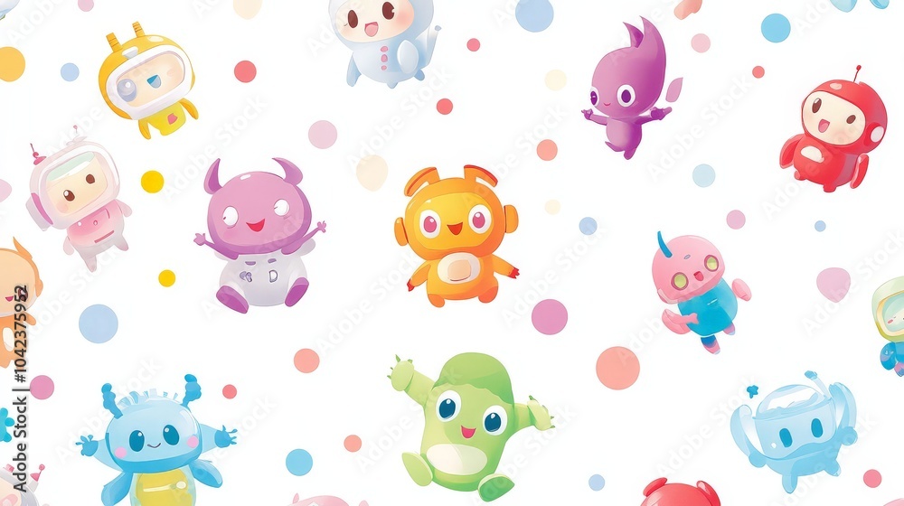 Cute Cartoon Characters on White Background.