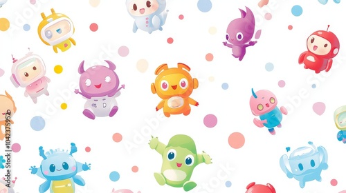 Cute Cartoon Characters on White Background.