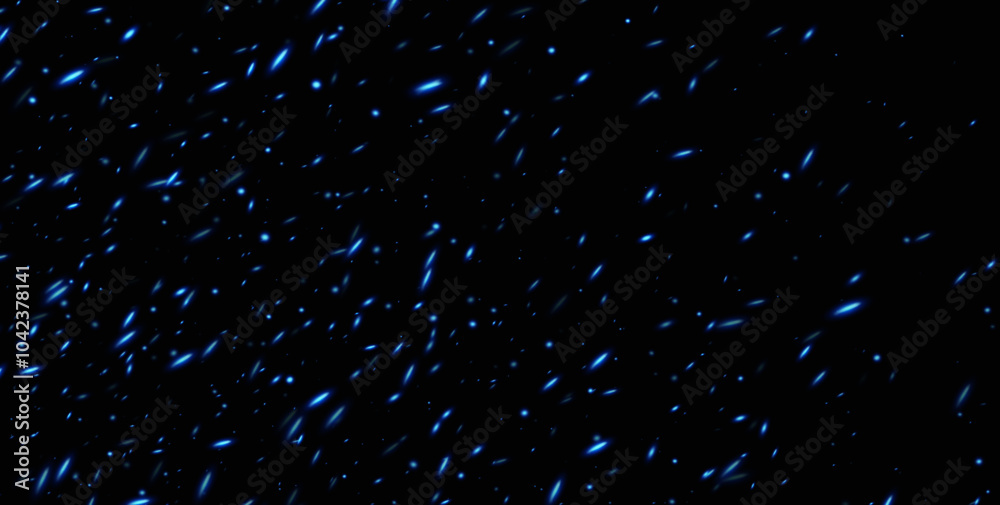 Blue fire sparks, abstract glowing embers, heat sparkles, flying flame cinder, bokeh fire texture. Vector illustration.