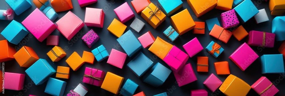 A variety of small, colorful gift boxes are clustered together, showcasing different sizes and bright hues, perfect for celebrations. Generative AI A variety of small, colorful gift boxes are clustered together, showcasing different sizes and bright hues, perfect for celebrations. Generative AI