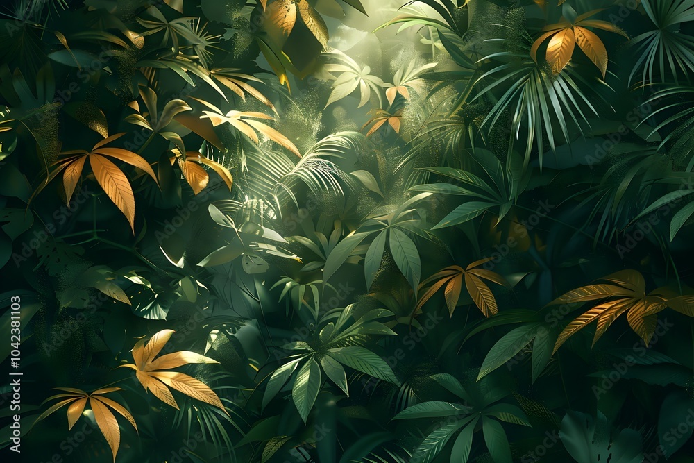 A jungle filled with lots of green and yellow leaves A jungle filled with lots of green and yellow leaves