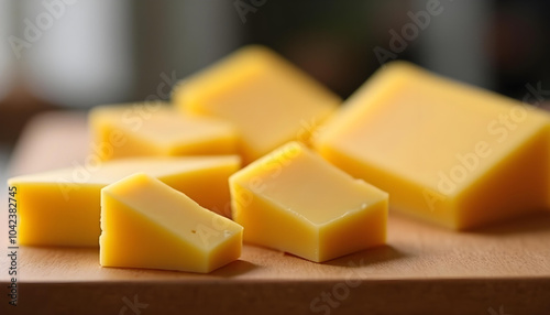 Yellow Cheese Blocks, Fresh and Ready for Serving