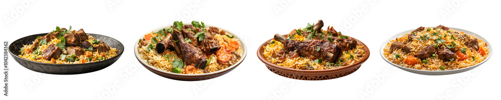 Kabuli Biryani with Full Legs of Goat and Rice, Isolated on a Transparent Background for Use in Social Media Campaigns and Product Covers. Kabuli Biryani with Full Legs of Goat and Rice, Isolated on a Transparent Background for Use in Social Media Campaigns and Product Covers.