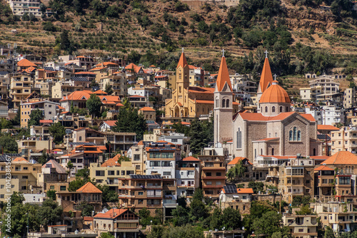 Churches in Bcharre (Bsharri) town in Qadisha valley, Lebanon photo