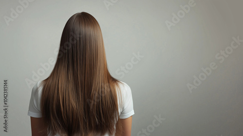 Full-body woman with long healthy shiny hair after a keratin treatment Professional treatment with space for text. Generative AI.